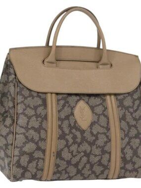 SAINT LAURENT Hand Bag PVC Leather Beige Gray